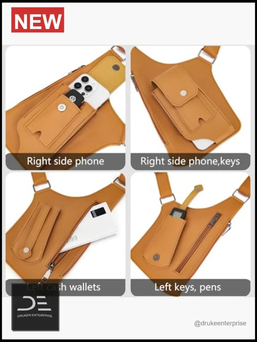 Double Shoulder Armpit Bag for Men Adjustable Strap Anti-Theft Travel Crossbody